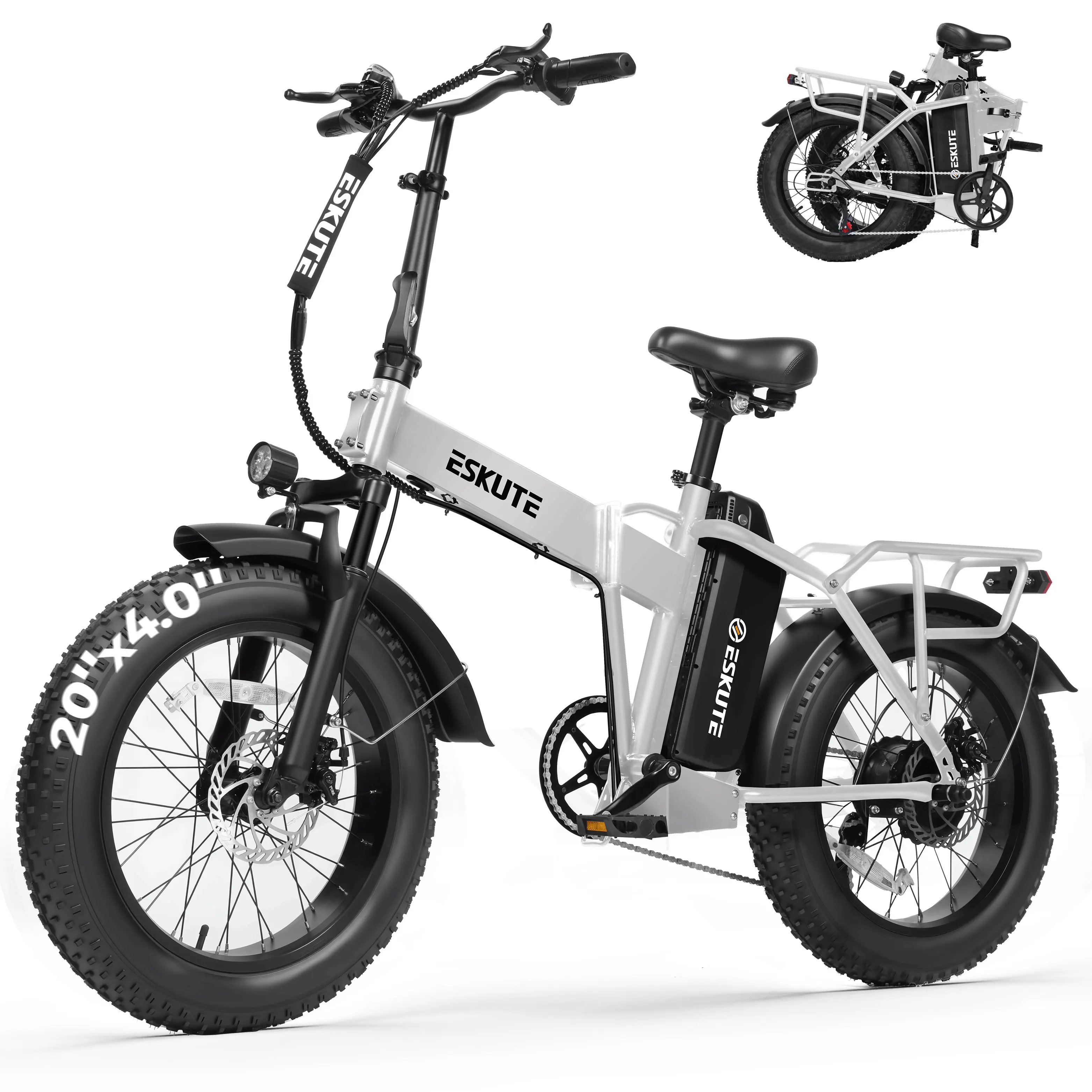 ESKUTE Electric Bike for Adults, 48V 20.8Ah Removable Battery, 20x4 Fat Tire Foldable Ebike with 1200W Peak Motor, Folding E Bike with 7‑Speed, 20+ MPH, up to 80 Miles, NFC Unlock image 4