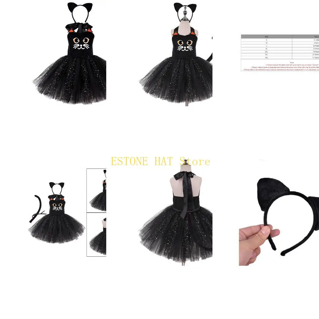 

49MF 2 шт. костюмы для кошек, комплект, повязка на голову с кошачьими ушками, платье-пачка, нарядное платье с животными, костюм