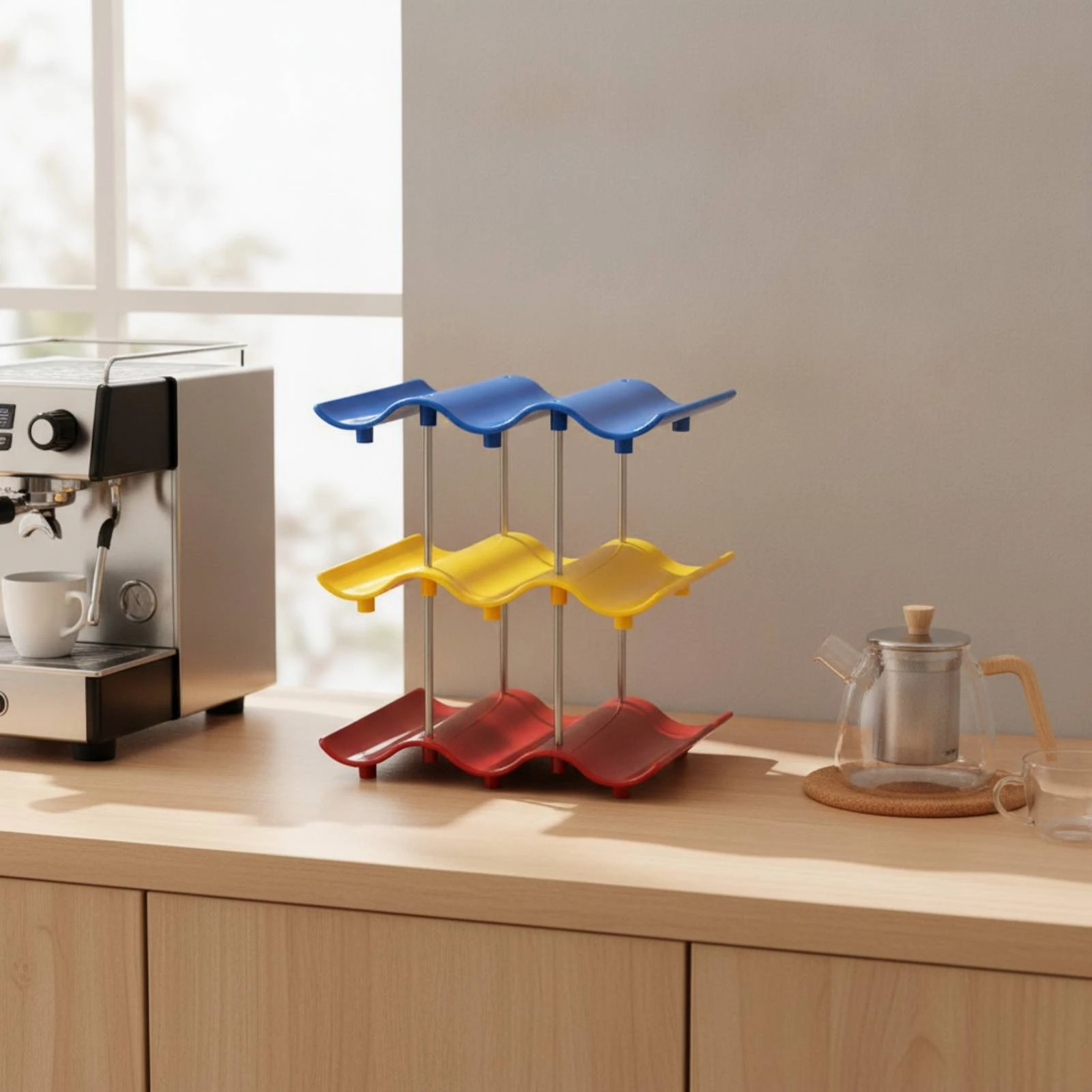 Cup Storage Rack with Wave-Shaped Shelf Space-Saving Tumbler Organizer with Wavy Shelves Tumbler Storage Stand Horizontal