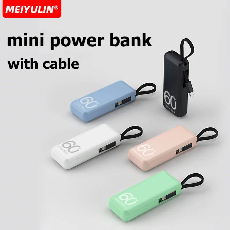 

5000mAh Mini Power Bank Portable Charger External Spare Auxiliary Battery With Cable Small Powerbank For iPhone Xiaomi Samsung