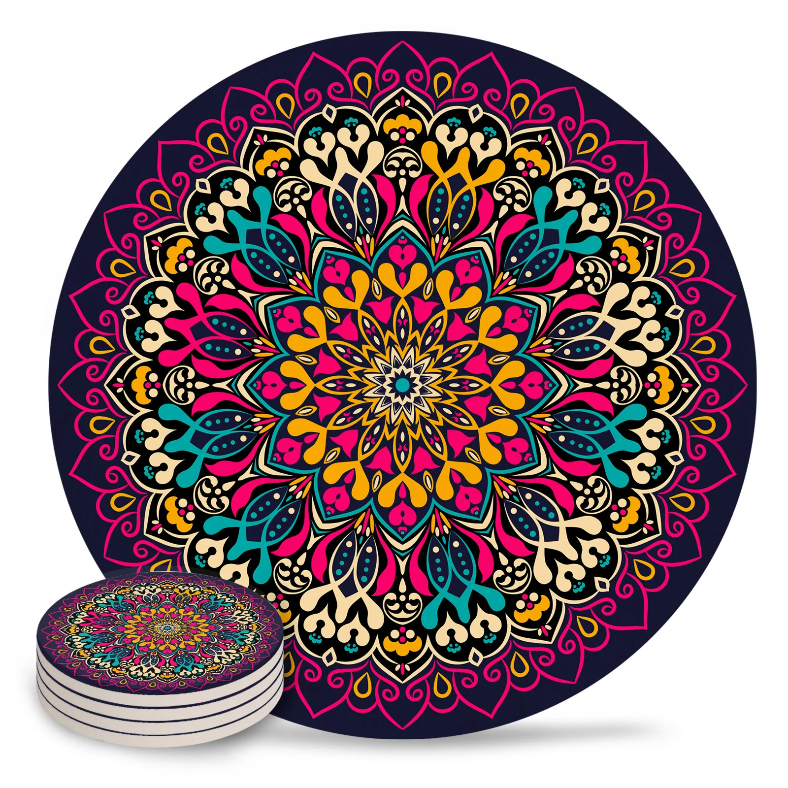 Bohemian Mandala Ceramic Coaster Set Kitchen Table Round Placemat Luxury Decor Coffee Tea Cup Coasters