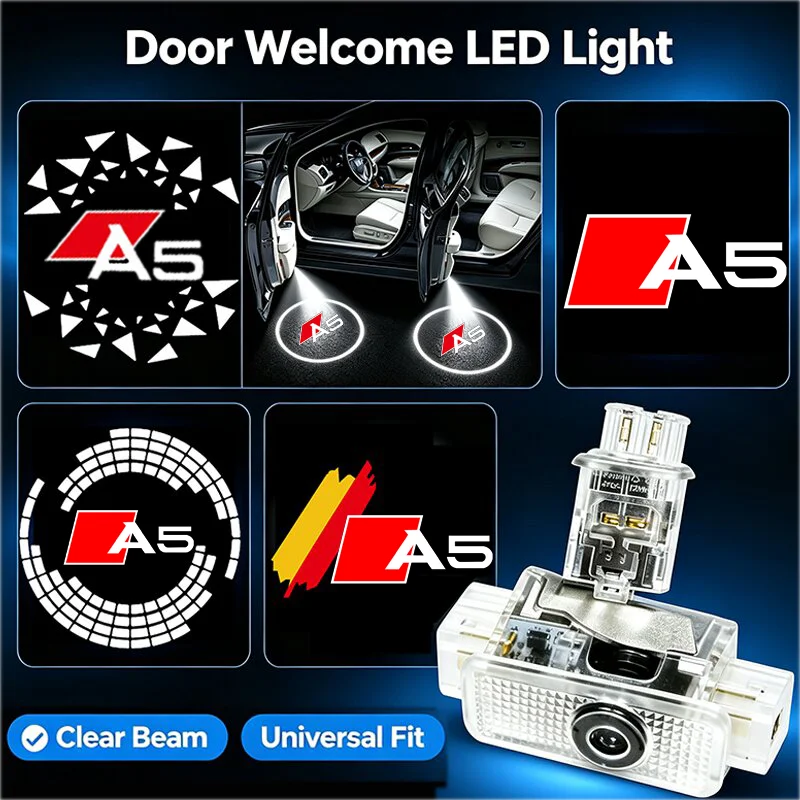 2PCS LED Car Door Courtesy Logo Welcome Ghost Shadow Projector Lamps Styling Accessories For Audi A5 Emblem Decor Accessories
