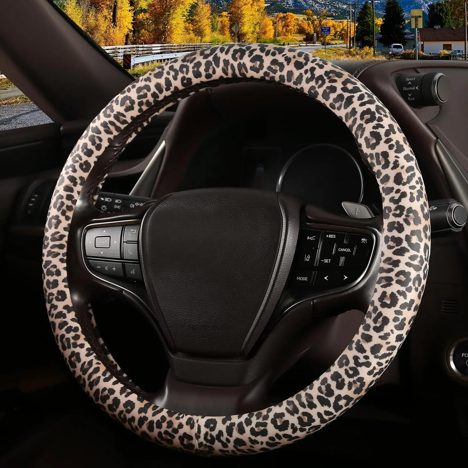 

Leopard Print Steering Wheel Cover with Silicone Inner Ring, Non-Toxic Odorless for Universal 14.5-15 Inch