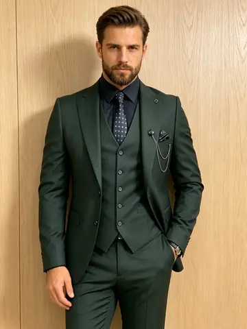 Posta Yeşili Düğün Erkek Takımı Slim Fit Damat Smokini 3 Parçalı Takım Elbise Parti Şık Blazer Yelek Pantolon Resmi İş Elbise Takımları