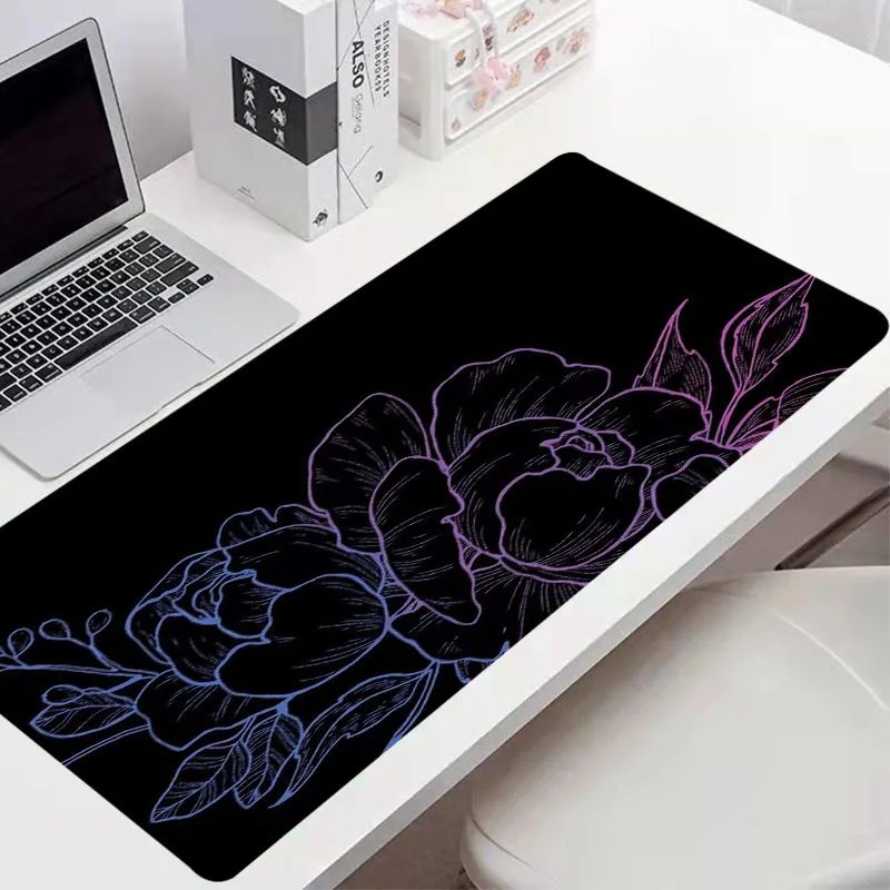 

Large Mousepad 900x400x3MM Black Flower Art Mouse Pad pc Carpet Mats Work Desk Accessory gaming desk pad Table Mat for Computer