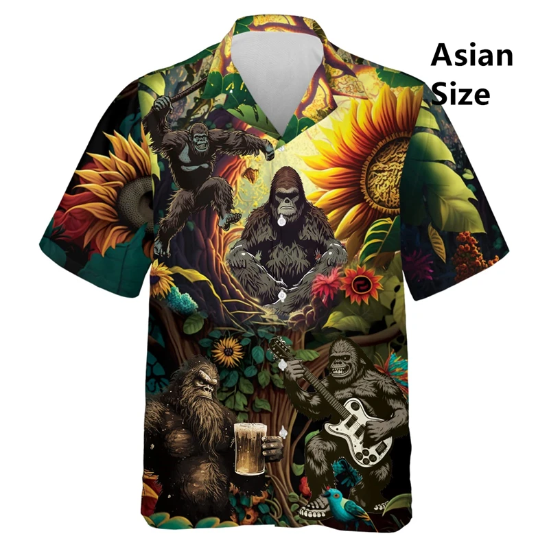 2025 Summer New Man Shirt Retro Painting Style 3D Printing Fashion Hawaiian Short Sleeved Mens Shirts Loose Versatile Tops Tees