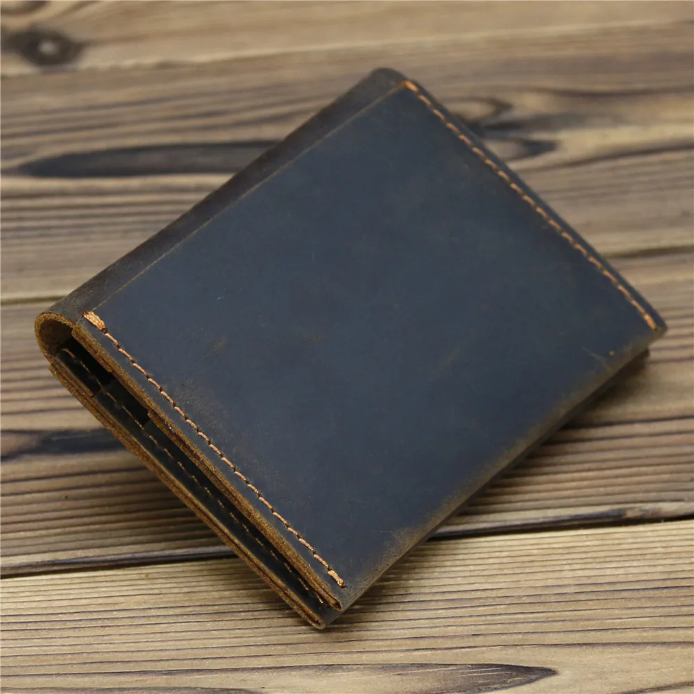 Vintage Genuine Leather Wallet Men‘s Handmade Crazy Horse Leather Purse Personality Fashion Card Bag