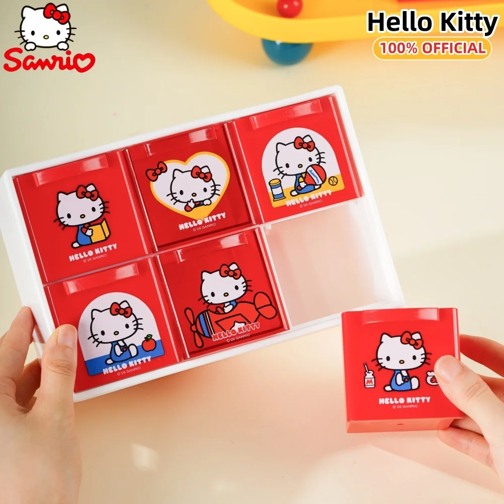 Genuine Sanrio KT Cat 6-Grid Storage Box Hello Kitty Multifunction Organizer For Paperclips Toy Hair Clips Study Office Supplies