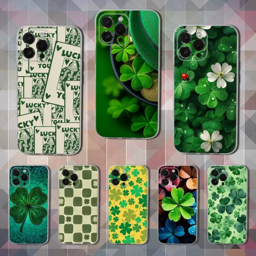 

Lucky Art Four Leaf Clover Phone Case For iPhone 16,15,14,13,12,11 Pro,Max,Plus,X,XS,XR,SE,Mini Transparent Soft Cover