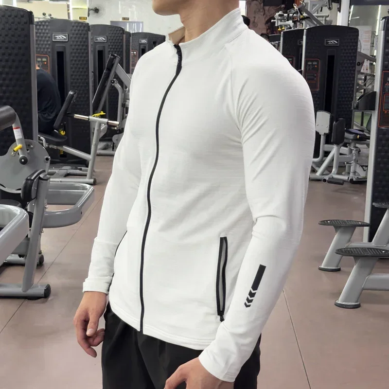 Chaqueta ajustada de gimnasio para hombre, ropa elástica de entrenamiento para correr, sudadera de ciclismo al aire libre, ajuste seco, Tops de