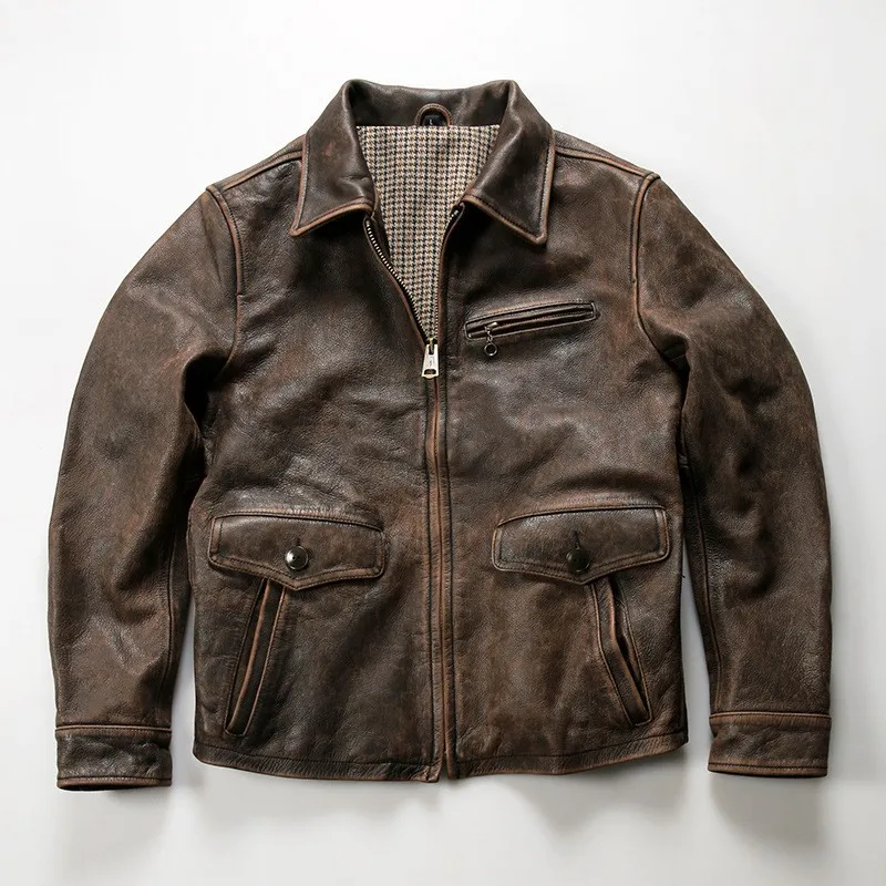 Men's casual stone-ground vegetable-tanned cowhide with a lapel