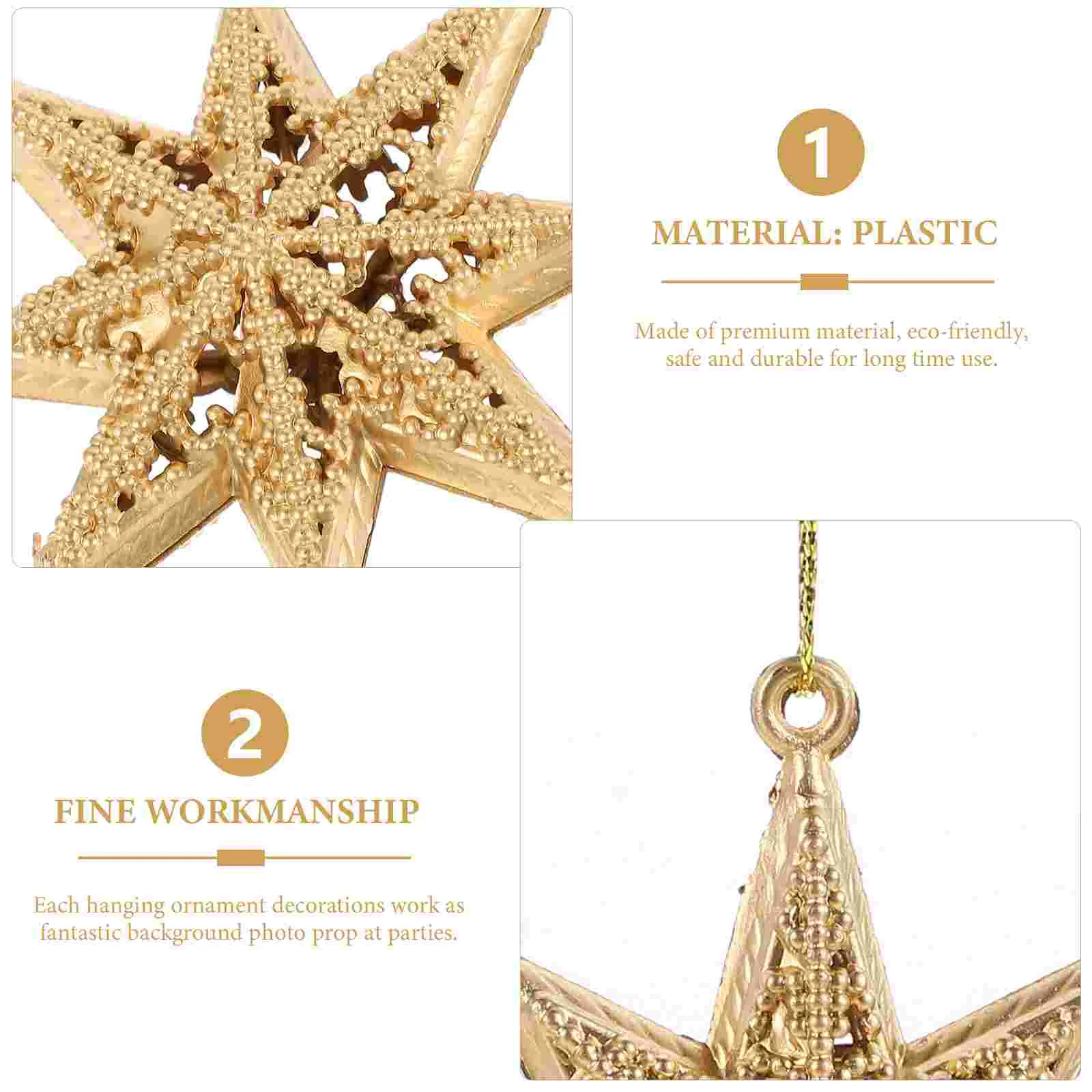 6 Pcs Golden Star Pendant Decorations Xmas Plastic Eight-pointed Hollow Out Christmas Ornament Adornment