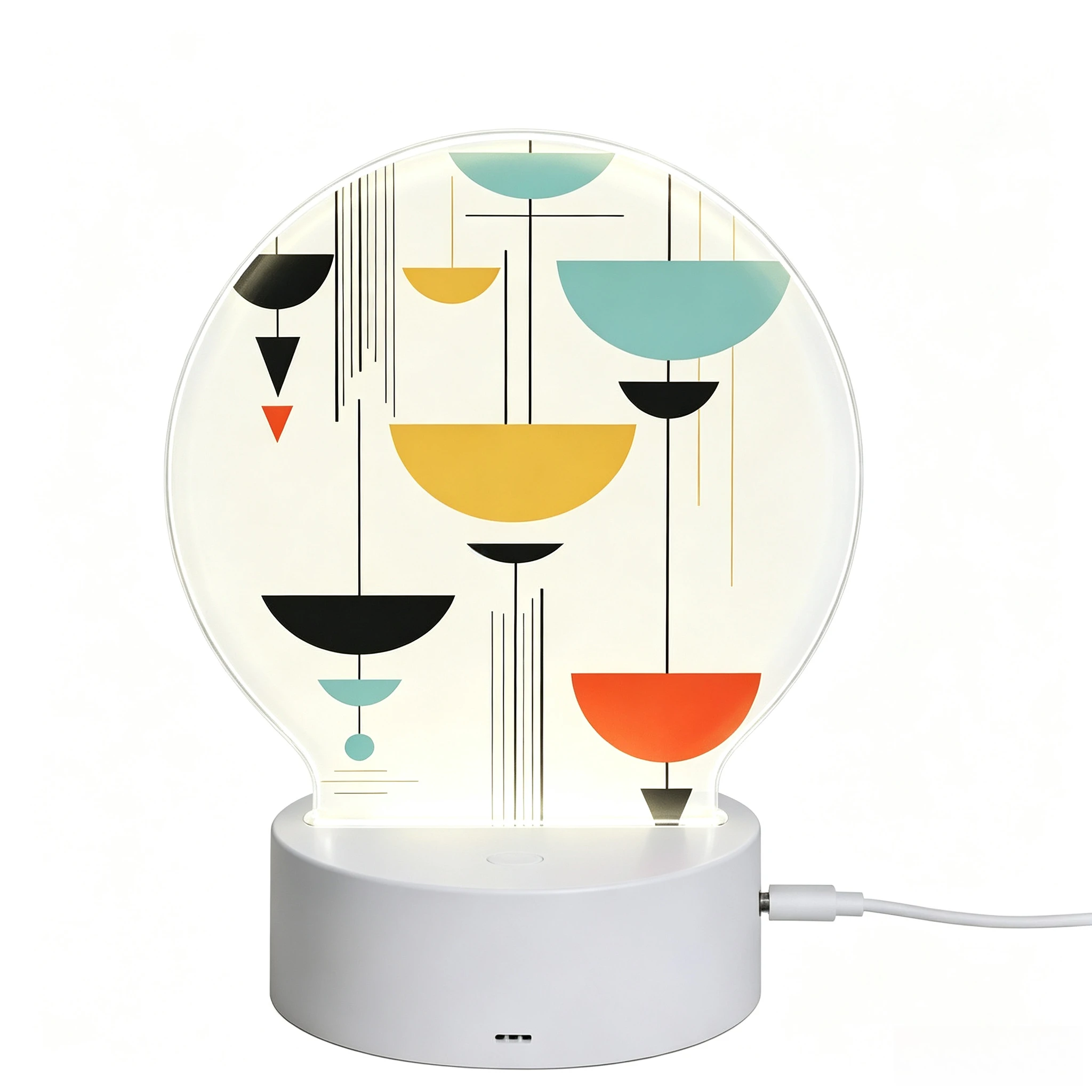 Retro Multicolor Geometric Line Pattern Acrylic Night Lamp, USB‑Powered Bedroom Decor Present