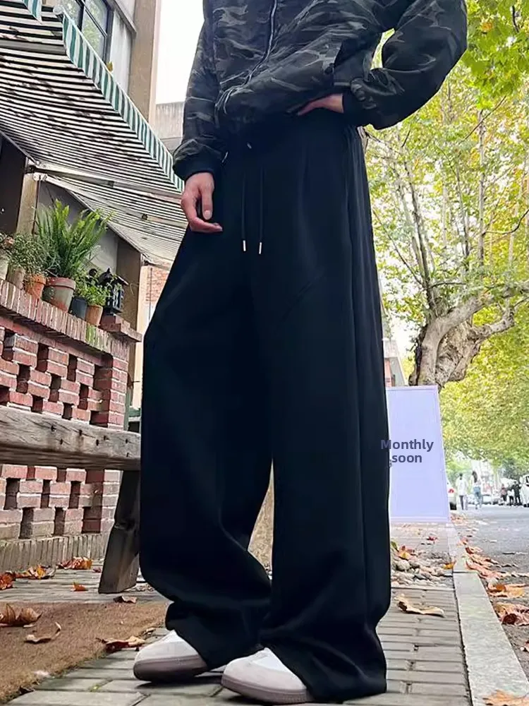 

American Sle Loose Men's Spor Wide Leg Pants Autumn Winter Straight Casual Long Trousers Youth Faion Anti-Wrinkle Thi...