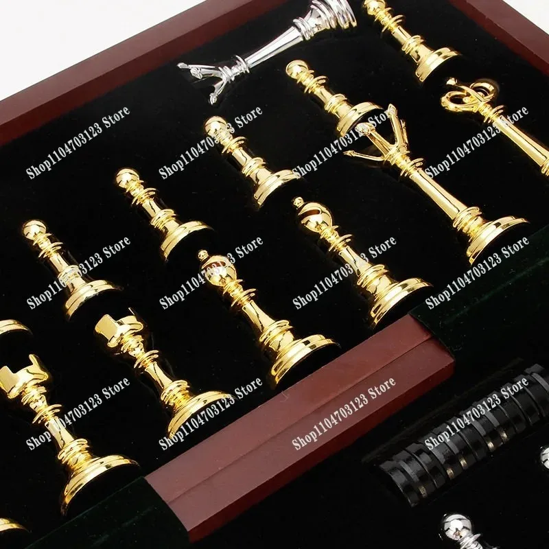 Retro bronze chess ornaments, metal chess sets with folding chessboards, home living room decoration handicrafts