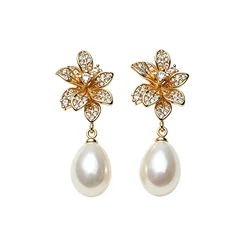 Genuine 925 Silver Earrings with Natural Pearls,White Freshwater Flower Pearl Earrings Drop Mother Wife Birthday Gift Gray Black