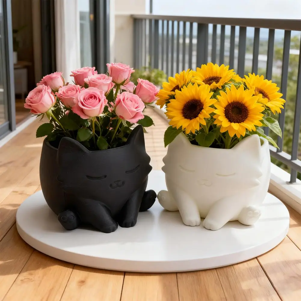 Cute Cat Shaped Flower Pot Table Succulent Flower Pot Mini Green Plant Flowerpot Home Garden Decor Perfect Gift For Plant Lovers