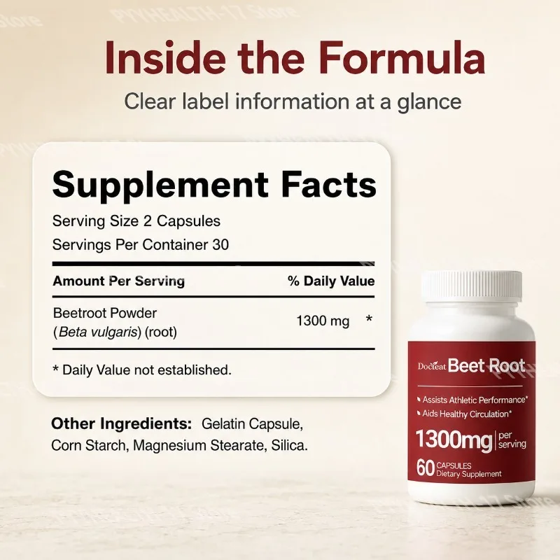 Doctreat Beet Root Extract Capsules 1300mg Per Serving Assists Athletic Performance and Aids Healthy Circulation 60 Capsules