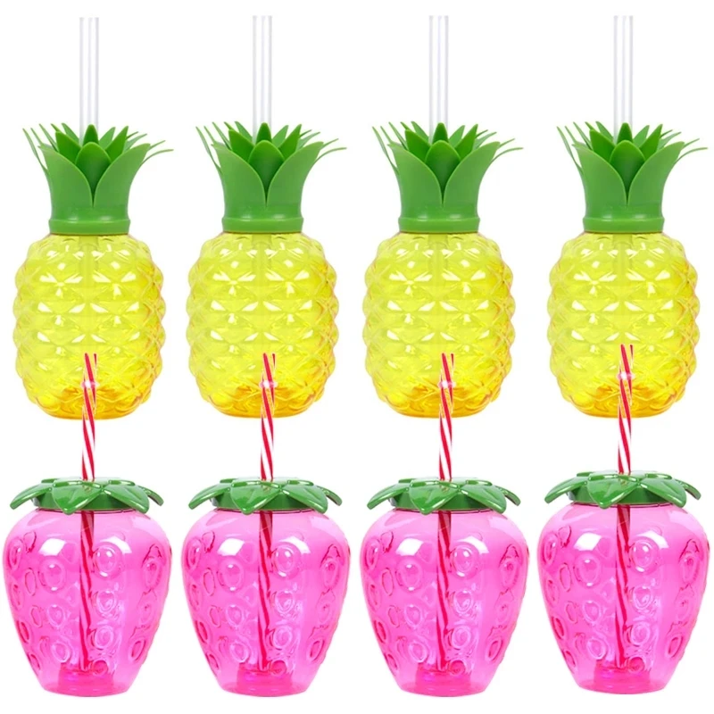 6pcs Hawaiian Pineapple Coconut Drinking Cup With Straw Hawaii Party Luau Flamingo Decoration Beach Wedding Pool Party Supplies