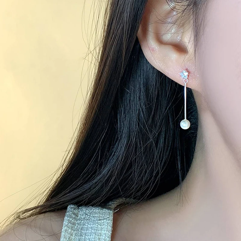 حقيقي 925 فضة ستار الزركون شرابة حبة مستديرة أقراط صغيرة للنساء العصرية غرامة مجوهرات لطيف الملحقات اليومية