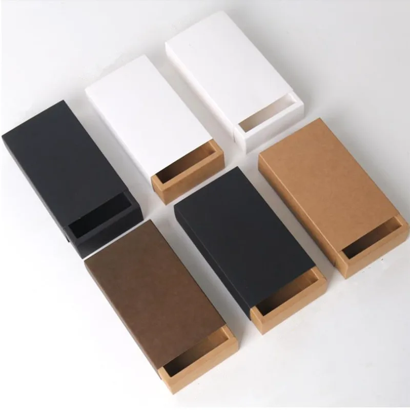 Kraft Paper Drawer Type Craft Gift Box White Black - Handmade Soap Jewelry Packaging for Wedding Party Candy 10pcs/20pcs