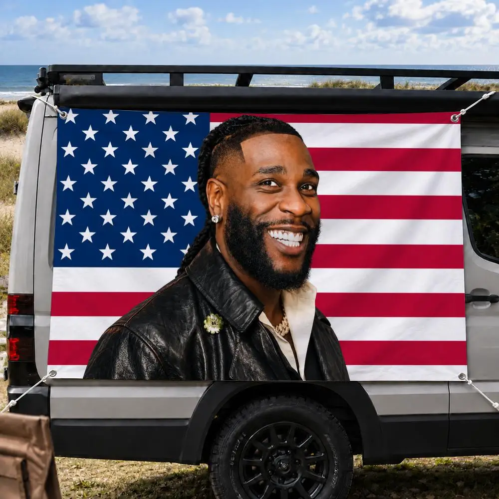 Burna Boy Singer 80s Retro Vibes Flags flag Hanging Grommets polyester Wall Flag Home Decor For Bedroom Living Room Fan Merch