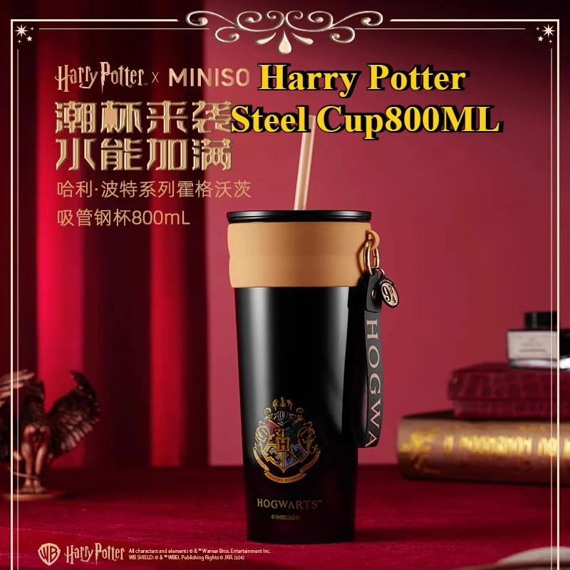 800MLMINISO HarryS PotterS Hogwarts School Straw Cup 304 Stainless Steel Water Cup Large Capacity Thermos Cup Birthday Gift