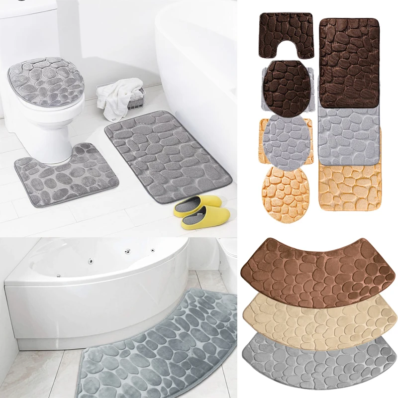 Cobblestone Embossed Bathroom Bath Mat Non-slip Carpets In Wash Basin Bathtub Side Floor Rug Shower Room Doormat Memory Foam Pad