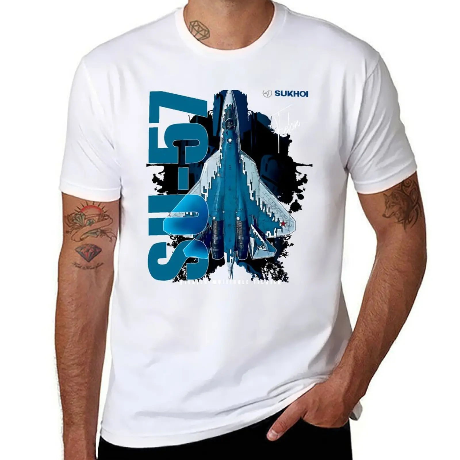 

Sukhoi Su-57 Stealth Multirole Fighter Aircraft T-Shirt man t shirts graphic T-Shirt