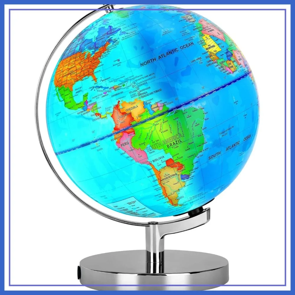 

6 in 1 Illuminated World Globe for Kids & Adults, 12-inch High Clear Map, Educational STEM Toy, Light Up Lamp, Gifts