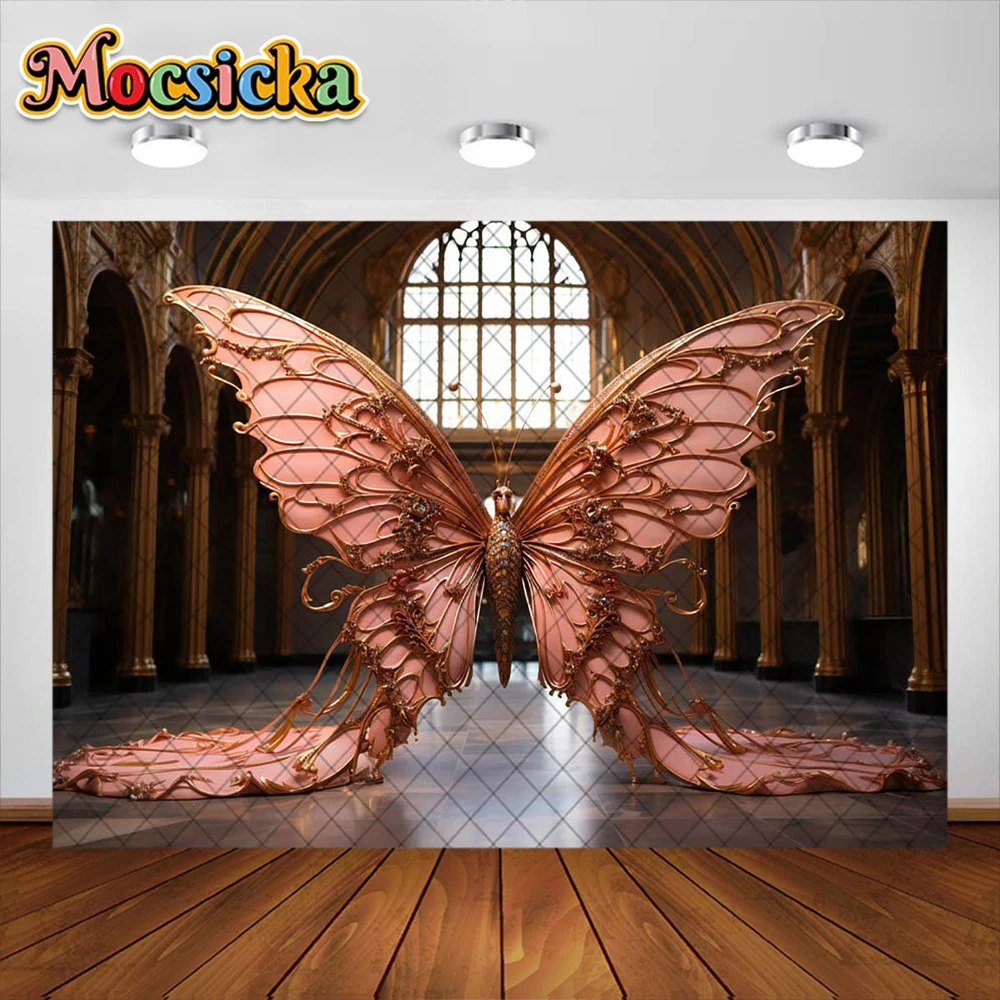 Butterfly Wings Photography Background Golden Room Window Decoration Female Pregnant Woman Portrait Photo Backdrop Studio Props