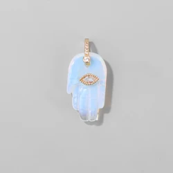 1PCS Fatima Hand Insert Evil Eye Pendant Natural Stone Amethysts Crystal Handmade Charms For Jewelry Making Craft DIY Necklace