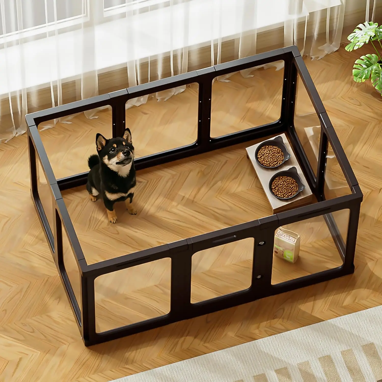 

Прозрачный акриловый вольер для животных с дверцей, легко собираемый, для собак, кошек, кроликов, 127x85x61 см, черный