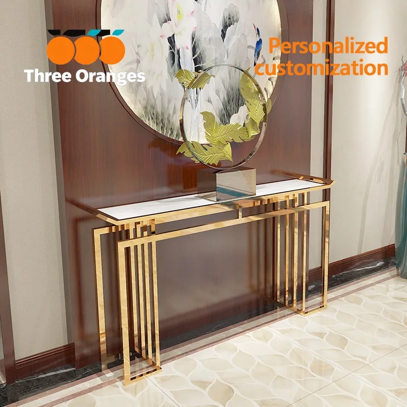 New Chinese style, marble entrance table hotel stainless steel entrance platform corridor, end view platform, strip table