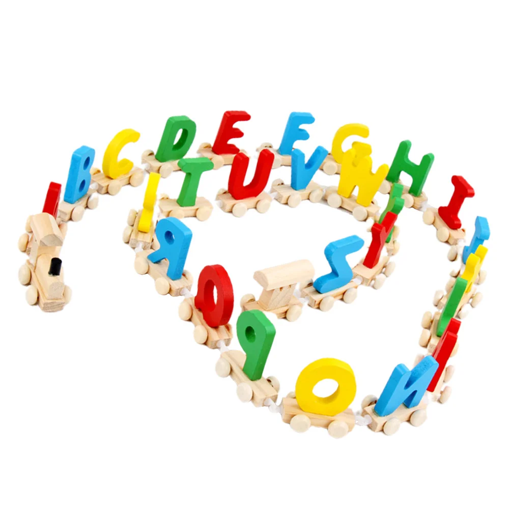 1 مجموعة الأبجدية قطار مجموعة تعليمية خشبية 26 رسائل ملونة قطار رئيس الذيل الشريحة عجلات تطوير المهارات الحركية