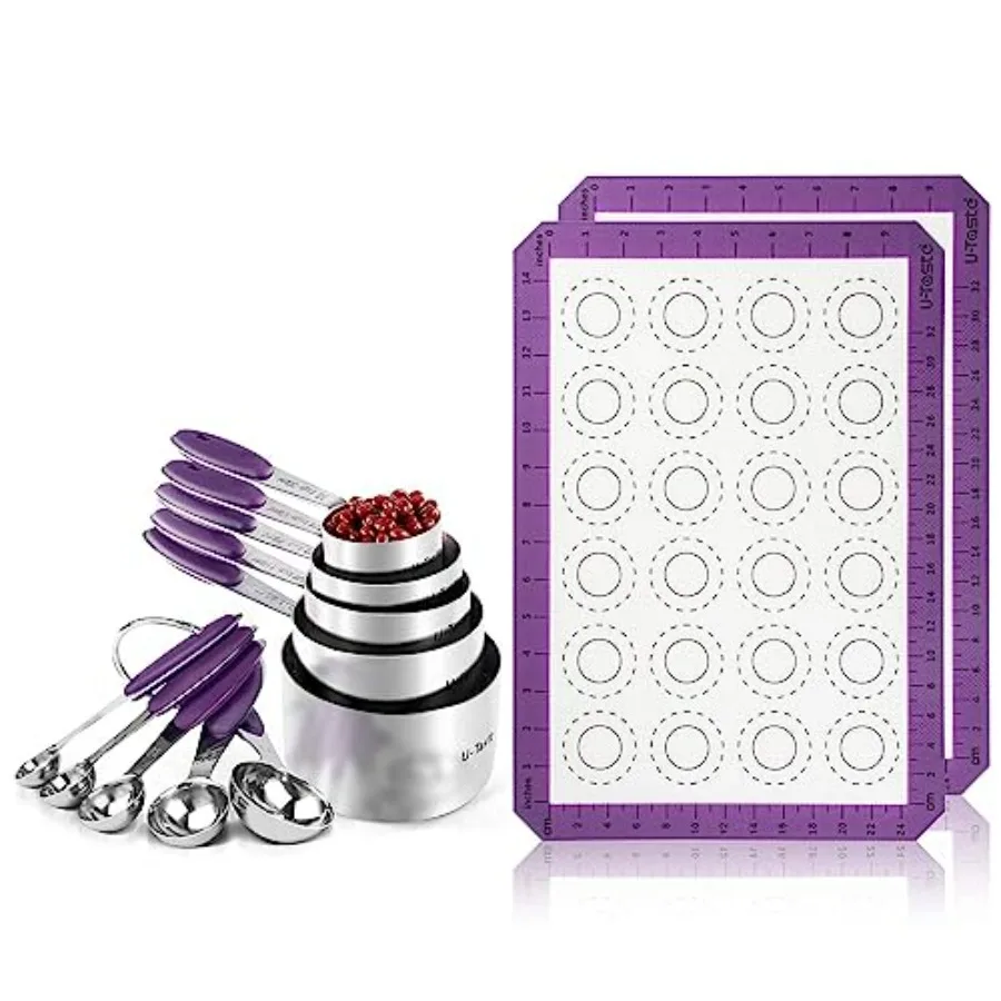 

Термостойкий силиконовый коврик для выпечки Macaron 500oF, мерный стаканчик из нержавеющей стали 18/8, набор ложек (фиолетовый)