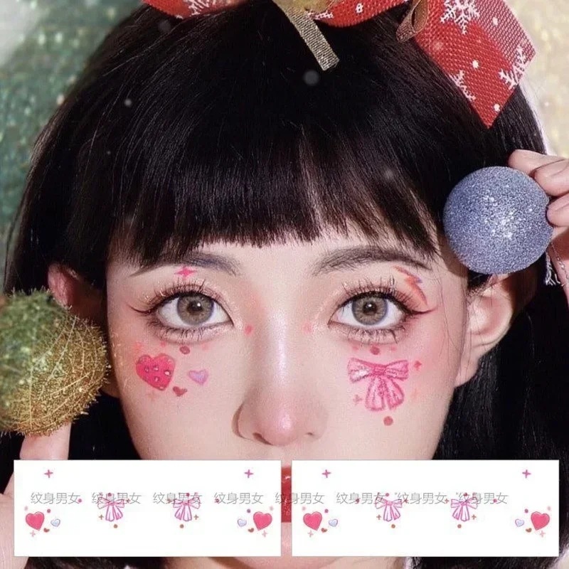 Kawai Christmas Face Temporary Tattoo Sticker New Year  Love Bow Rabbit Fake Tattoo Stickers Waterproof Makeup Tattoo Stickers