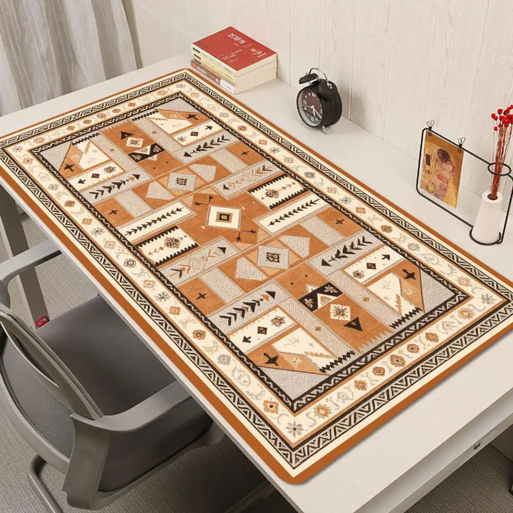 Tan Tribal Geometric Persian Rug Pattern Play Mat Large Size Non Slip Base For Kids Playroom