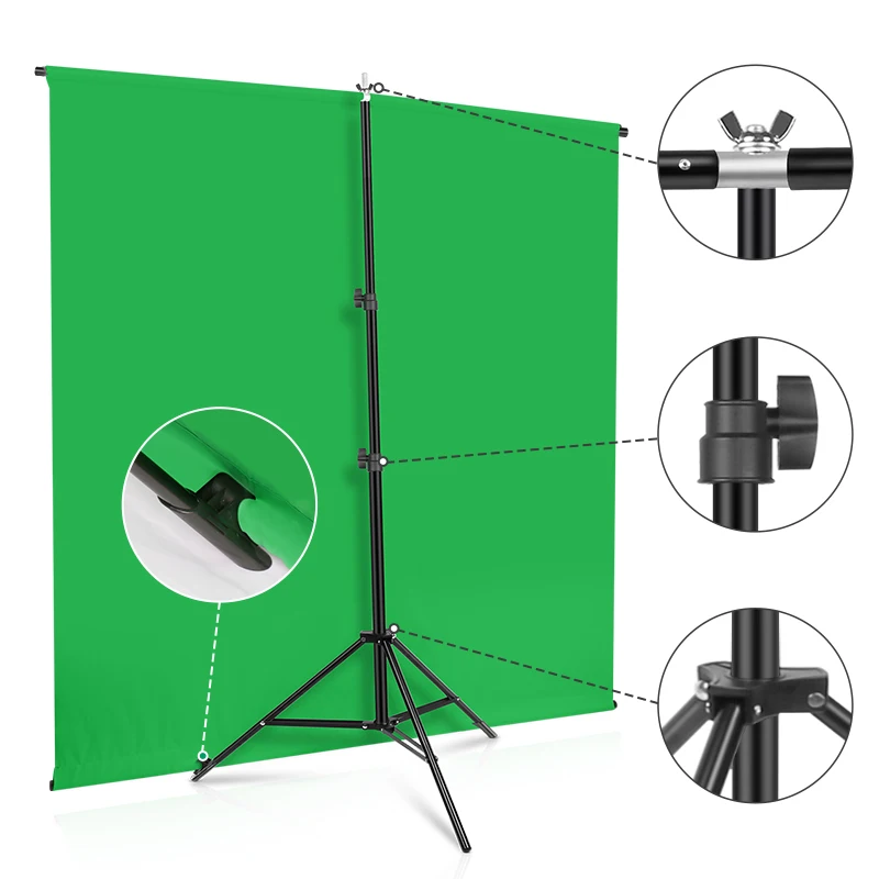 Photography Background Support with 150cm*200cm Green Screen Collapsible Chromakey Backdrop Stand for YouTube Studio Game Live