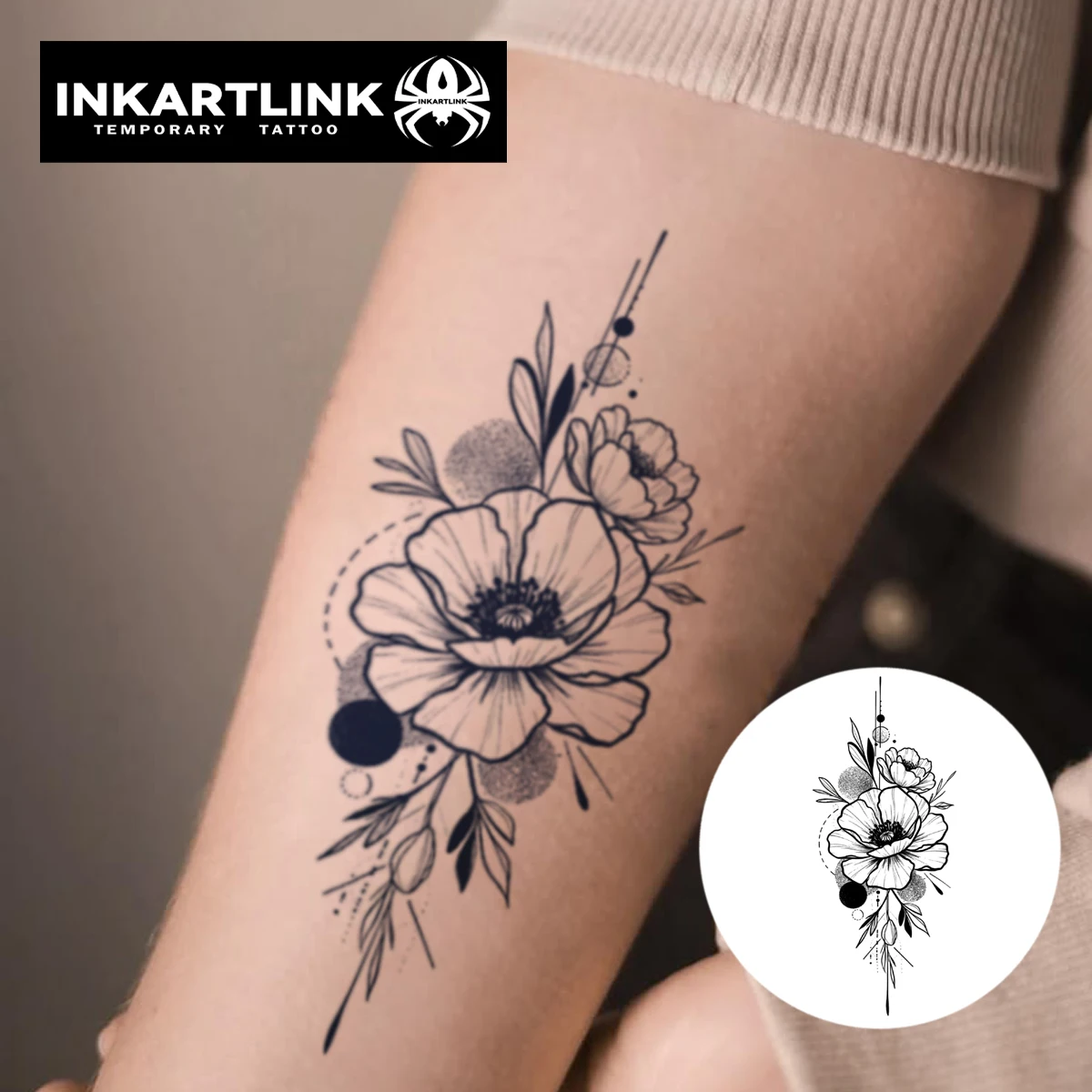 INKARTLINK Realistic Flower Geometry Totem Tattoo Stickers Waterproof Temporary Tattoo Color Holding for 1-2 Weeks