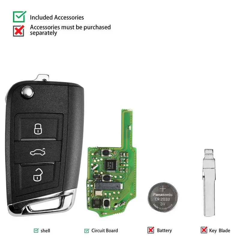 Xhorse XSMQB1EN スマートリモートキー MQB スタイル 3 ボタン 1 個