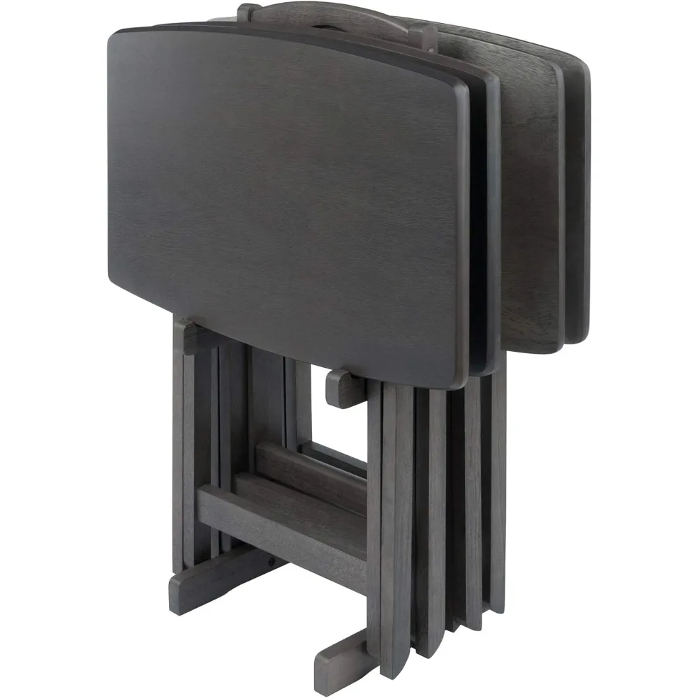 

Большой набор столов для закусок большого размера из устричного серого цвета с коричневой основой, 5 предметов, Размеры: 23,62 x 15,75 x 25,51