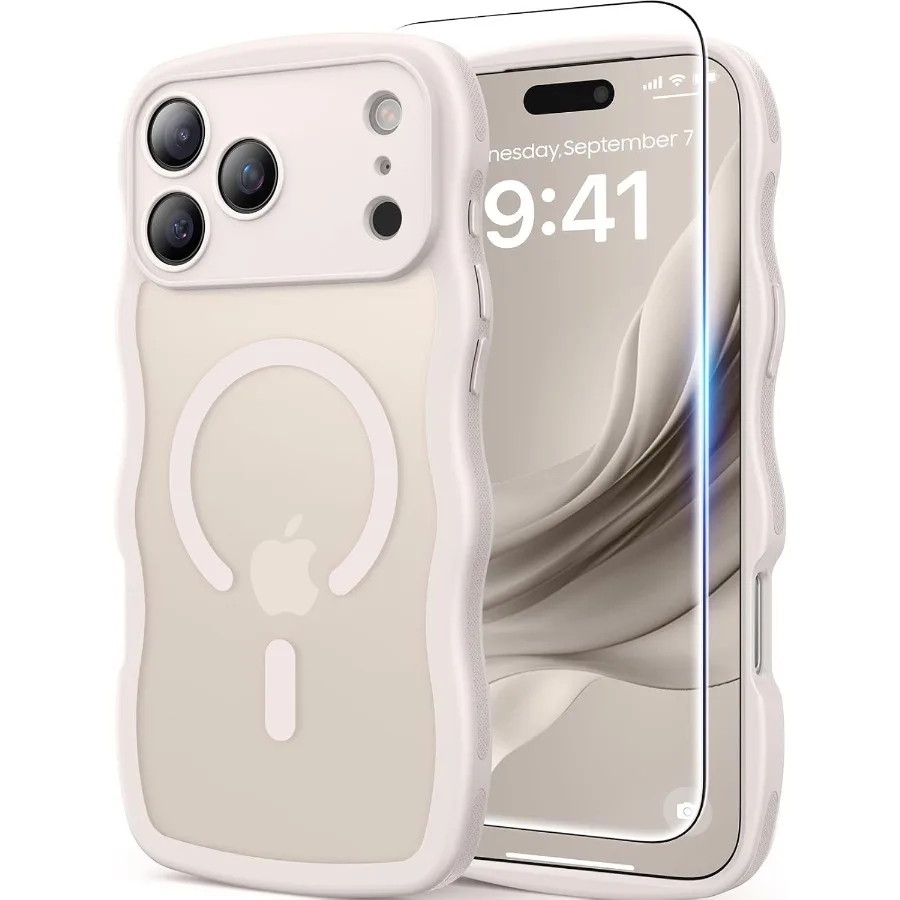 

Cute Wave Matte Phone Case for iPhone 17 Pro Max with Full Camera Protection and Magnetic Compatibility Includes 1X Screen Prot