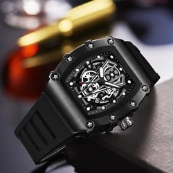 Relojes de lujo con fecha automática para hombre, correa de silicona deportiva, relojes AAA impermeables, reloj de pulsera de cuarzo Tonneau, regalo para hombre