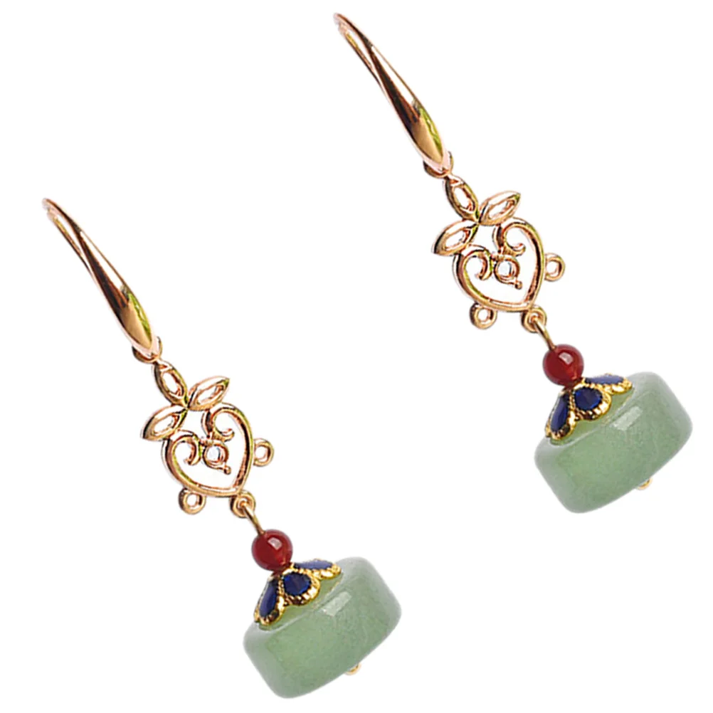 

Retro Earrings Decorative Long Style Heart Hoop Jewelry Elegant Jade Pendant Lightweight Alloy Chic Ear Accessory Stylish