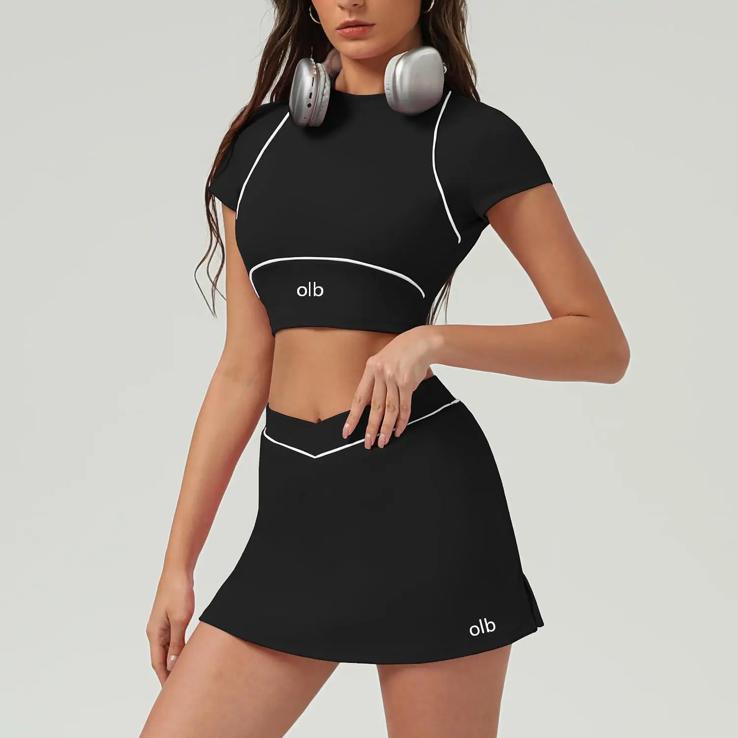 2026 hot selling tennis sports set, city wind tennis skirt set, outdoor quick drying exercise yoga short sleeved set, women's