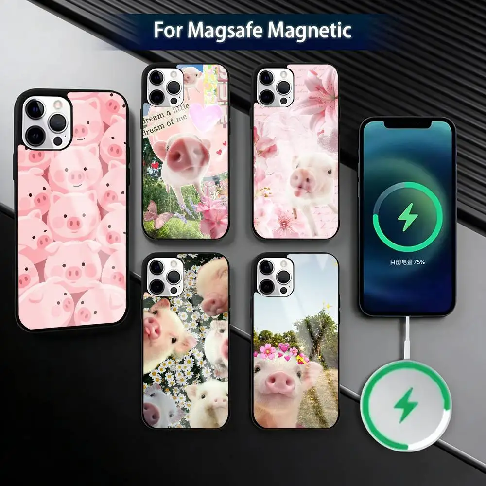 

cute little P-pig Phone Case For iPhone17,16,15,14,13,12,11 Plus,Pro Magnetic with Magsafe Wireless Charging