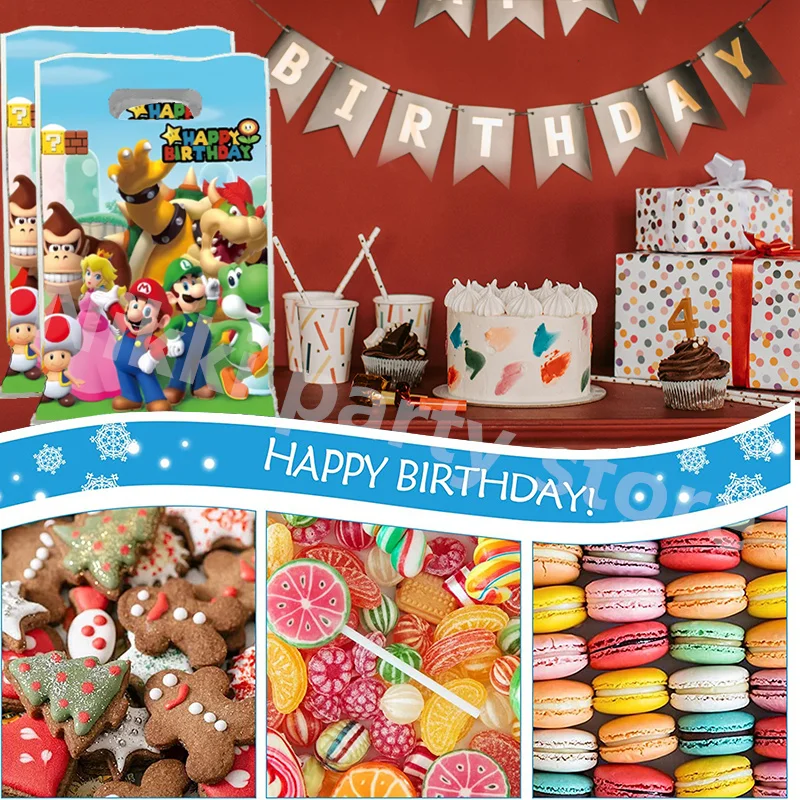 Torebki na przyjęcia Mario Mario Mario Bros Dekoracja urodzinowa Plastikowe torby na prezenty Marios Pudełko na cukierki Baby Shower Girls Party Supplies Decor