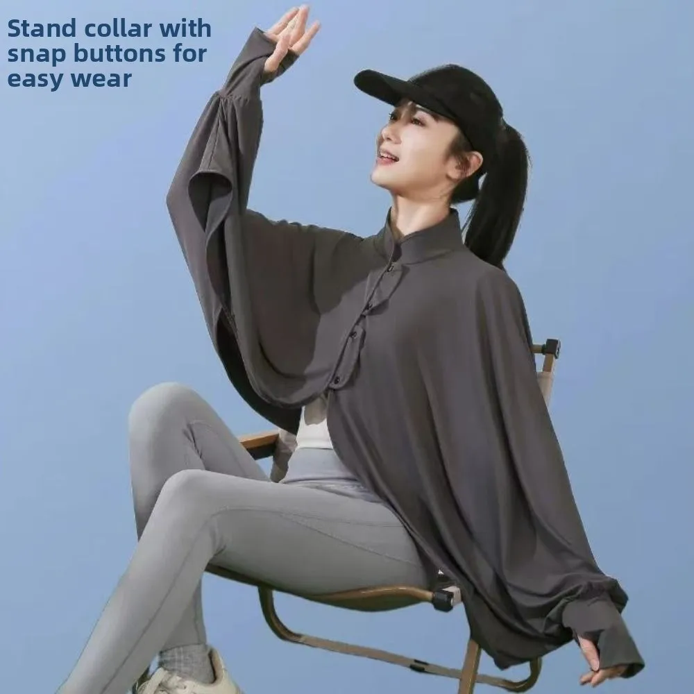 Short Jacket Solid Color Summer Sunscreen Shawl Long Sleeve Simple Sun Protection Clothing Breathable Loose Ice Silk Cape Women