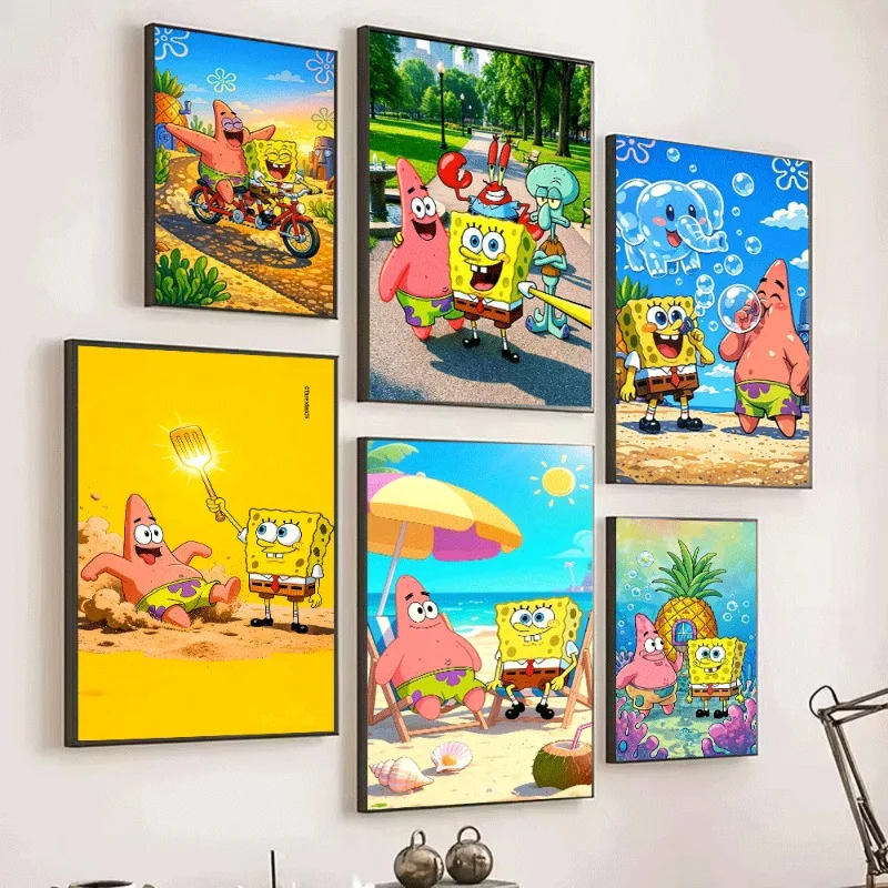 Canvas Poster SpongeBob SquarePants Patrick Star Funny Cartoon Unframed Wall Print Summer Beach Aesthetic Dorm Room Home Decor